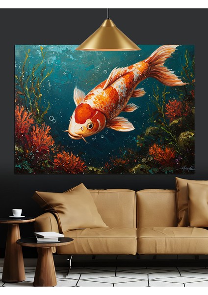 Büyük Turuncu Koi Balığı Yüzüyor Dekoratif Kanvas - Mdf Ahşap Tablo indirimleri