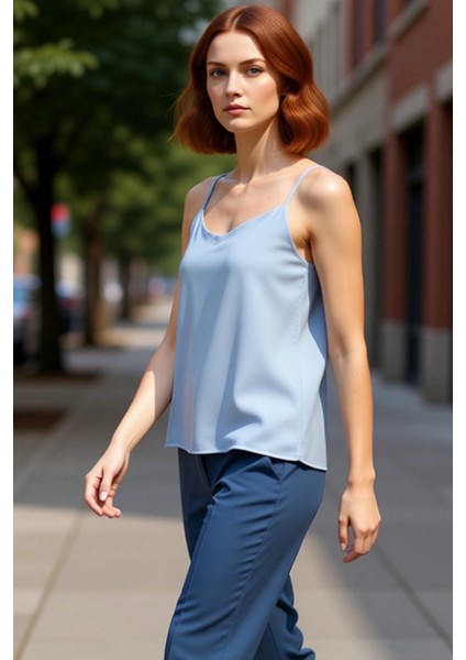 Kadın Basic Ince Askılı V Yaka Dokuma Bluz Yaz Modasının Vazgeçilmezi Kaliteli Şık Rahat Modern modelleri