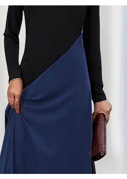 Kadın Uzun Kollu V Yakalı Blok Desenli Viskon Elbise fiyatları