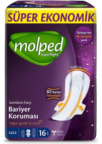 Molped Supernight Ultra Hijyenik Ped Gece Süper Ekonomik 16 Adet