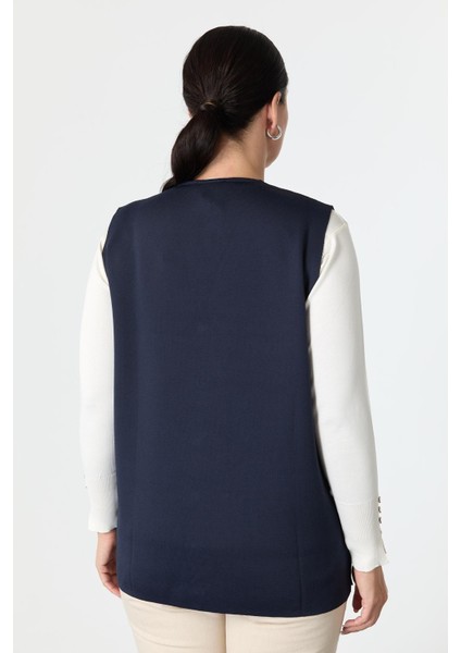 Büyük Beden Düğme Detaylı Triko Yelek-Lacı indirimleri