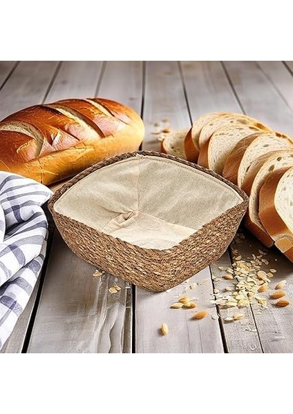 El Yapımı Hasır Içi Bezli Kare Ekmeklik ve Dekoratif Kare Hasır Sepet, Hasır Içi Bezli Ekmek Sepeti Kare (20CM*20CM*8CM) indirimleri