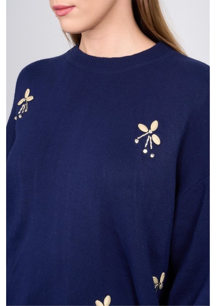 K26 9052 Lacıvert Kadın Denız Kabuklu Salas Kazak modelleri