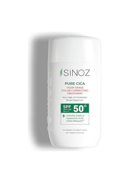 Sinoz Pure Cica Tiger Grass Anında Ton Eşitleyici Onarıcı Nemlendirici SPF50 Sıvı Yüz Güneş Kremi fiyatları