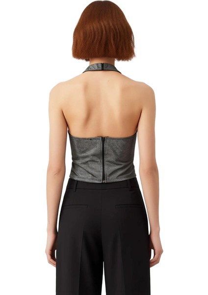 Kadın V Yaka Kolsuz Işıltılı Örme Bluz Kaliteli Şık Rahat Modern Zarif Günlük fiyatları