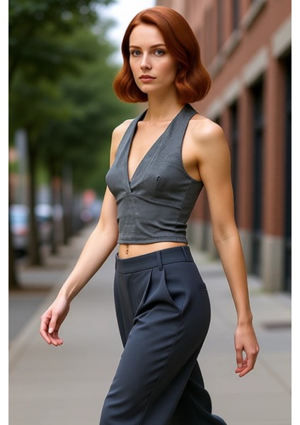 Kadın V Yaka Kolsuz Işıltılı Örme Bluz Kaliteli Şık Rahat Modern Zarif Günlük modelleri