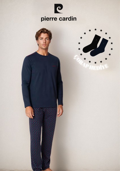 Erkek %100 Pamuk Uzun Kol Logo Detaylı & Lisanslı Pijama Takımı (2 Adet Hediye Çorap) L1.PC.6099.001