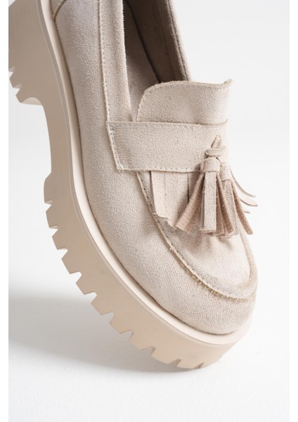 Mina Kadın Günlük Bej Süet Loafer Ayakkabı indirimleri