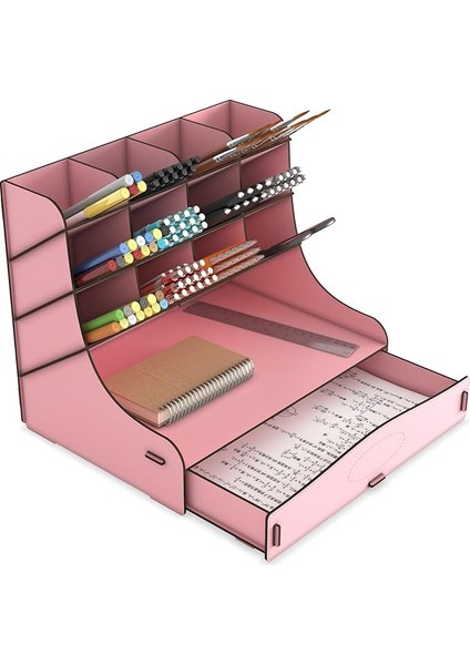 Chamber 12 Gözlü Büyük Boy Masaüstü Kalemlik Düzenleyici, Masaüstü Organizer Çekmeceli A4 Evrak Rafı (Pembe)