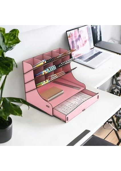 Chamber 12 Gözlü Büyük Boy Masaüstü Kalemlik Düzenleyici, Masaüstü Organizer Çekmeceli A4 Evrak Rafı (Pembe) indirimleri