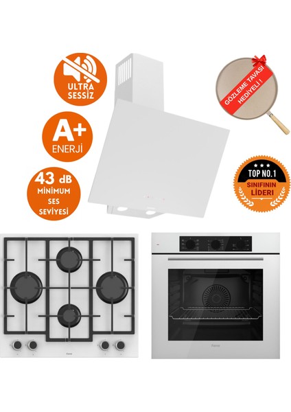 Silenart Larion Yeni Seri Ultra Sessiz Beyaz Ankastre Set ( D064-SA + LN386 + QBL62CB )