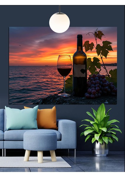 Şarap ve Günbatımı Yansıması Dekoratif Kanvas - Mdf Ahşap Tablo fırsatları
