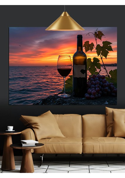 Şarap ve Günbatımı Yansıması Dekoratif Kanvas - Mdf Ahşap Tablo indirimleri
