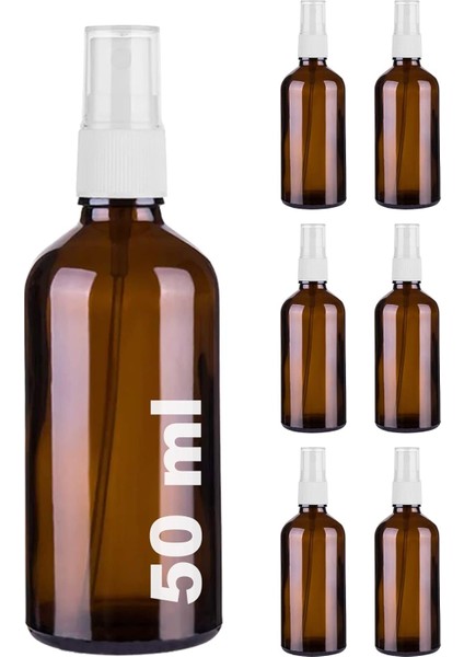 Afracam 50 ml Beyaz Spreyli Amber Cam Şişe 50 cc Sızdırmaz Kapaklı Fısfıs Kahverengi Cam Şişe 6 Adet modelleri
