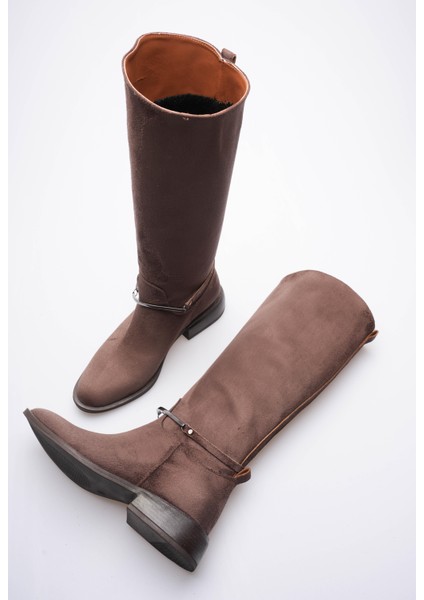 Kadın Süet Çizme Tokalı Kalın Topuklu Kahve Miretta modelleri