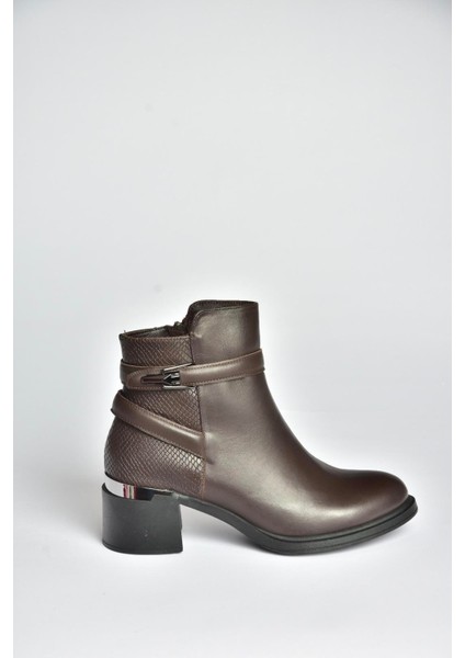 V555258003 Kahverengi Hakiki Deri Kalın Topuklu Kadın Bot fırsatları