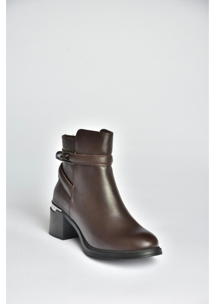 V555258003 Kahverengi Hakiki Deri Kalın Topuklu Kadın Bot indirimleri