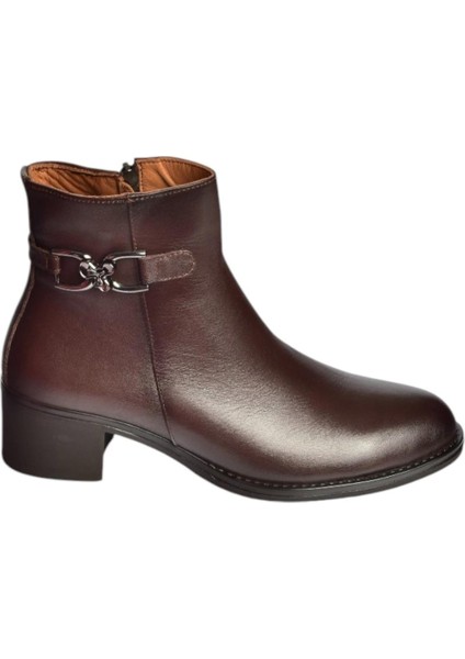 V555311503 Kahverengi Hakiki Deri Alçak Topuklu Kadın Bot fırsatları