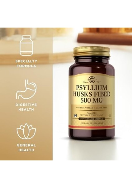 Solgar Psyllium Husks Fibre 500 Mg 200 Kapsül Aromasız Renkli fiyatları