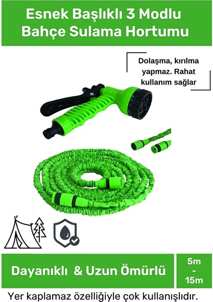 Dayanıklı Kırılmaz 3 Modlu Uzayan Bahçe Sulama Araç Yıkama Hortumu 5 /15 Metre