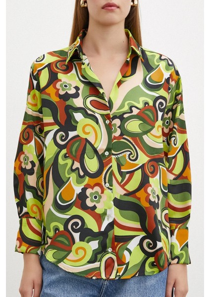 Kadın Uzun Kol Çiçek Desenli Renkli Pamuk Saten Premium Kalite Spor Şık Gömlek fiyatları