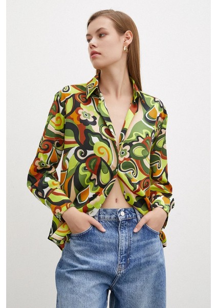 Kadın Uzun Kol Çiçek Desenli Renkli Pamuk Saten Premium Kalite Spor Şık Gömlek modelleri