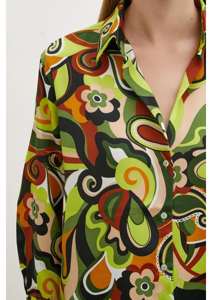 Kadın Uzun Kol Çiçek Desenli Renkli Pamuk Saten Premium Kalite Spor Şık Gömlek fırsatları