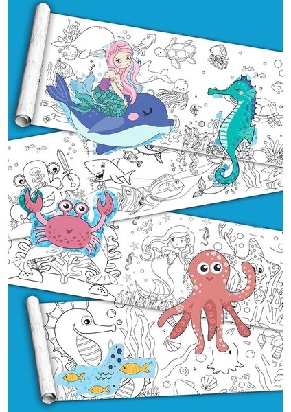 Yaşamı - Okyanus Hayatı - Dev Boyama Kağıdı - Boyama Rulosu - Büyük Boy 5 Metre Uzunluk