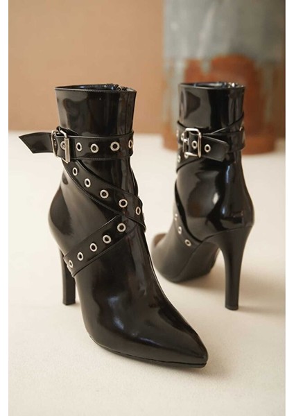 Atyex Premium Siyah İnce Topuklu Fermuarlı Bot