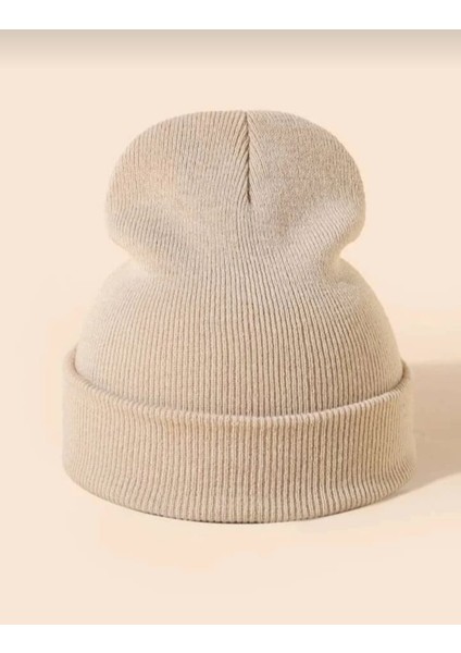Unisex Basic Bej Bere Katlamalı Standart Kalıp Atkı Şapka ( Tek Ebat ) modelleri