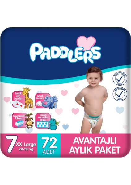 Paddlers Bebek Bezi 7 Numara Xx-Large 72 Adet (20-30 Kg) Aylık Paket modelleri