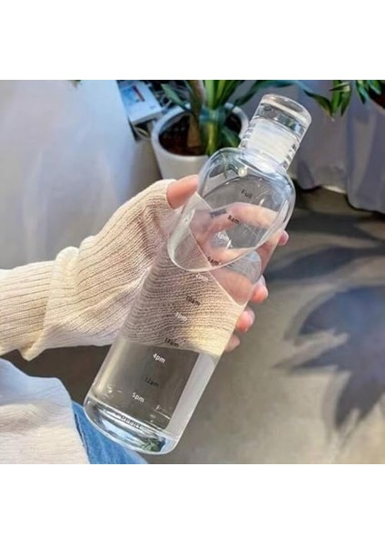 2407 Borosilikat Cam Su Şişesi - Su Içme Saatli Dereceli Matara Suluk - Başucu Sürahisi Şeffaf 750 ml fiyatları