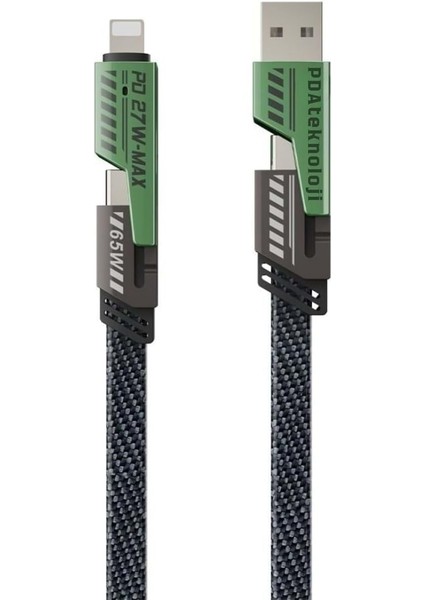 Azeada 4 In 1 4&apos;lü 65W USB Type-C ve Örgülü Şarj ve Kablosu - 1.5m Siyah AZ-B10TH (Car Play Destekler)