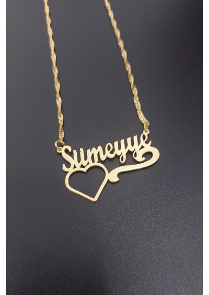 925 Ayar Gümüş 24 Ayar Altın Kaplama Isimli Kalpli Kolye