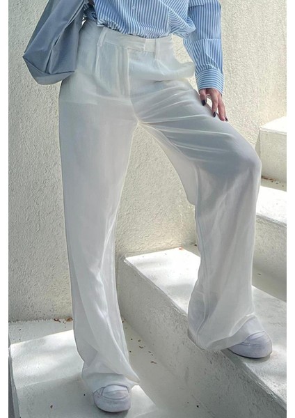 Ekru Kemerli Bol Paça Pantolon MG1992 fiyatları