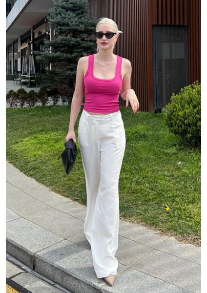 Ekru Kemerli Bol Paça Pantolon MG1992 fırsatları