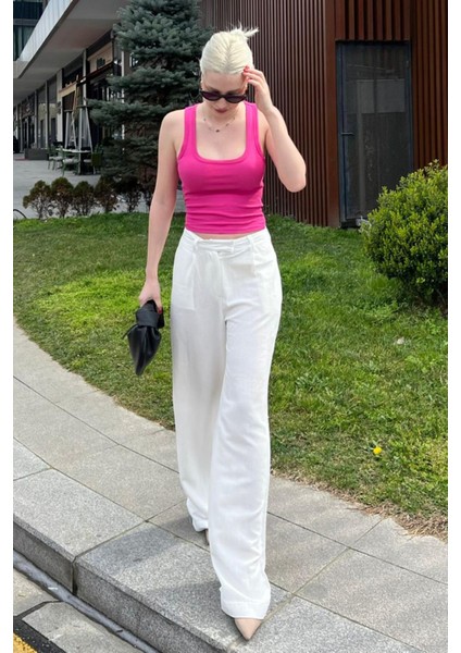 Ekru Kemerli Bol Paça Pantolon MG1992 indirimleri