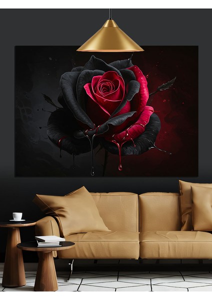 Siyah Fonda Kırmızı Gül Detayı Dekoratif Kanvas - Mdf Ahşap Tablo modelleri