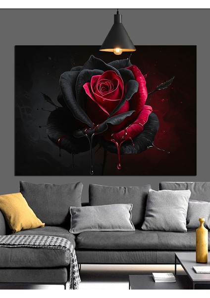 Siyah Fonda Kırmızı Gül Detayı Dekoratif Kanvas - Mdf Ahşap Tablo fırsatları