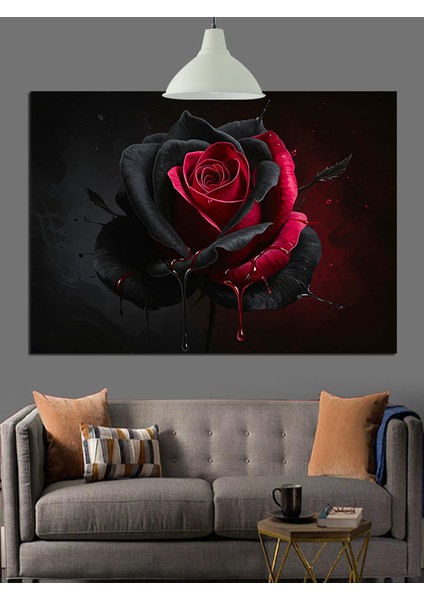 Siyah Fonda Kırmızı Gül Detayı Dekoratif Kanvas - Mdf Ahşap Tablo indirimleri