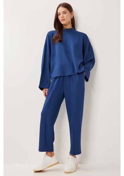 Yarasa Kollu Nervürlü Modal Üst-Alt Takım LDM0009 Lacivert