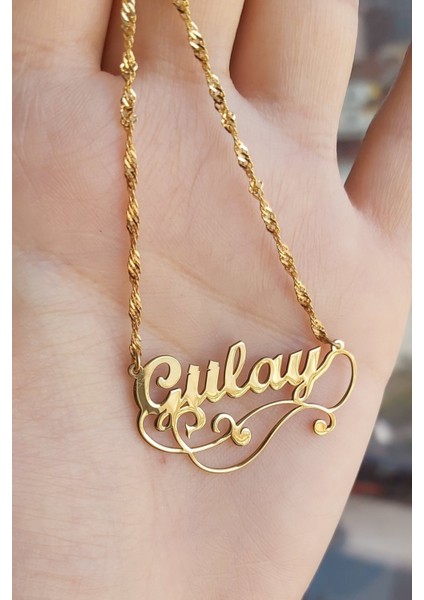 925 Ayar Gümüş 24 Ayar Altın Kaplama Isimli Kolye