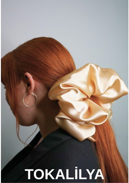 Kadın Lastikli Saten Oversize Xxl [çapı 20CM] Scrunchie Simit Toka