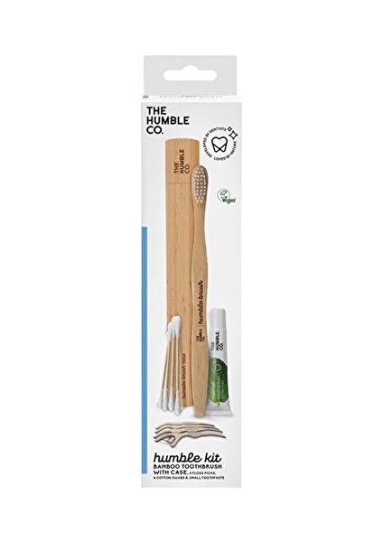 2 Adet Humble Travel Kit Seyahat Seti - Yeni Tasarım (Diş Fırçası + Diş Macunu + Kulak Çubuğu + Kürdanlı Diş Ipi + Bambu Kap)
