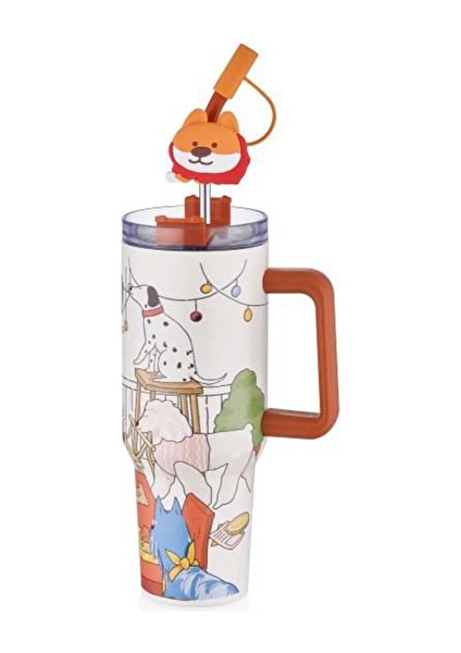 3 Adet Vagonlife Kulplu Çelik Termos Sevimli Köpekler 1200 cc