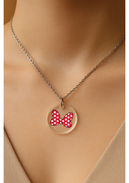 Şeffaf Sert Akrilik Kolye Ucu ve Üzeri Zincirli Desenli Kolye Minnieacc