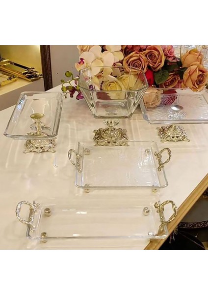 5 Parça Ayaklı Cam Sunumluk Seti