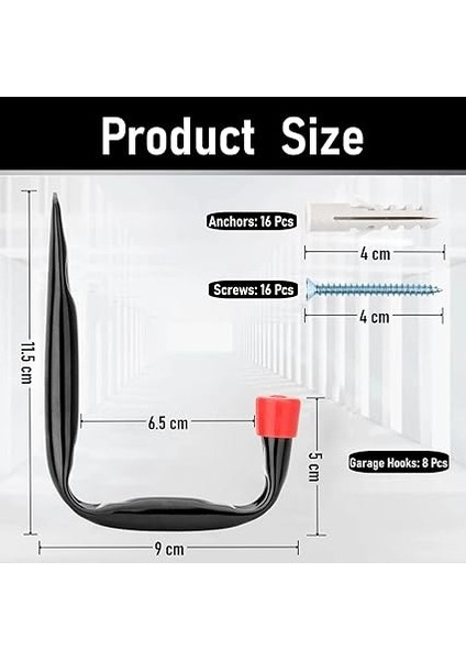 Yüksek Performanslı Garaj Saklama Kancası, Garaj Duvarı Için 9 cm Yardımcı Kanca, 8 Adet Bahçe Aleti Düzenleyici fiyatları