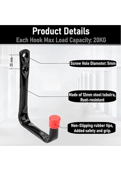 Yüksek Performanslı Garaj Saklama Kancası, Garaj Duvarı Için 9 cm Yardımcı Kanca, 8 Adet Bahçe Aleti Düzenleyici modelleri