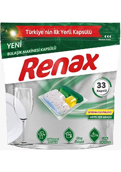 4 Adet Renax Bulaşık Makinası Tableti Hepsi Bir Arada 33'lü